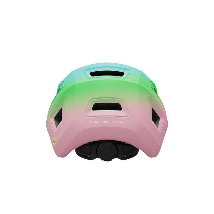 Giro Scamp MIPS II Junior bike helmet in Matte Pink Green, featuring a lightweight design, child-friendly fit system, multiple ventilation openings, and integrated MIPS technology for enhanced comfort and protection on neighborhood rides and family bike adventures.