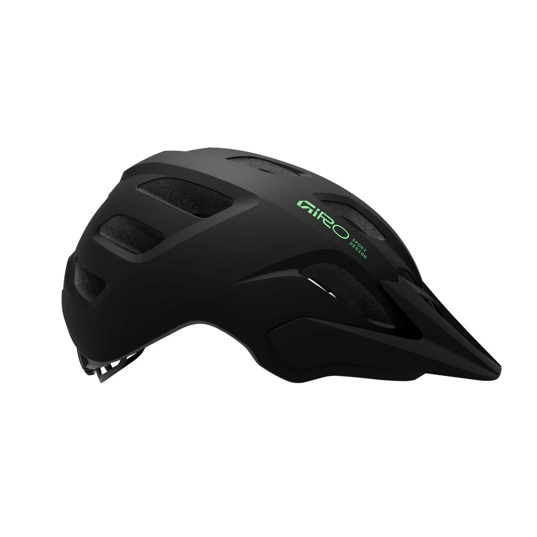 Giro Tremor MIPS Kids' bike helmet in Matte Black and Green, featuring lightweight construction, extended coverage, ample ventilation, a removable visor, and integrated MIPS technology for added protection on everyday rides and trail adventures.