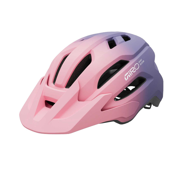 Giro Fixture MIPS II Youth mountain bike helmet in Matte Pink and Purple, featuring durable trail-ready construction, extended rear coverage, multiple ventilation ports, and integrated MIPS technology for added protection and comfort for young riders.