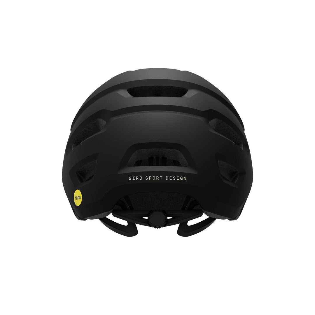 Giro Source MIPS mountain bike helmet in Matte Black, featuring extended rear coverage, large ventilation channels, an adjustable visor, and integrated MIPS technology for added protection on trail rides.