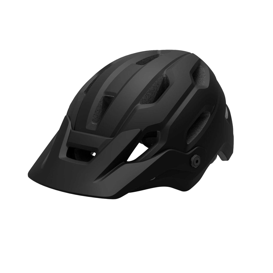 Giro Source MIPS mountain bike helmet in Matte Black, featuring extended rear coverage, large ventilation channels, an adjustable visor, and integrated MIPS technology for added protection on trail rides.