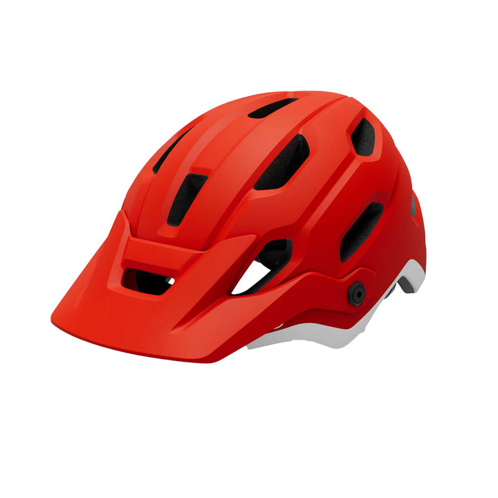 Giro Source MIPS mountain bike helmet in Matte Flame Red, featuring extended rear coverage, large ventilation channels, an adjustable visor, and integrated MIPS technology for added protection on trail rides.