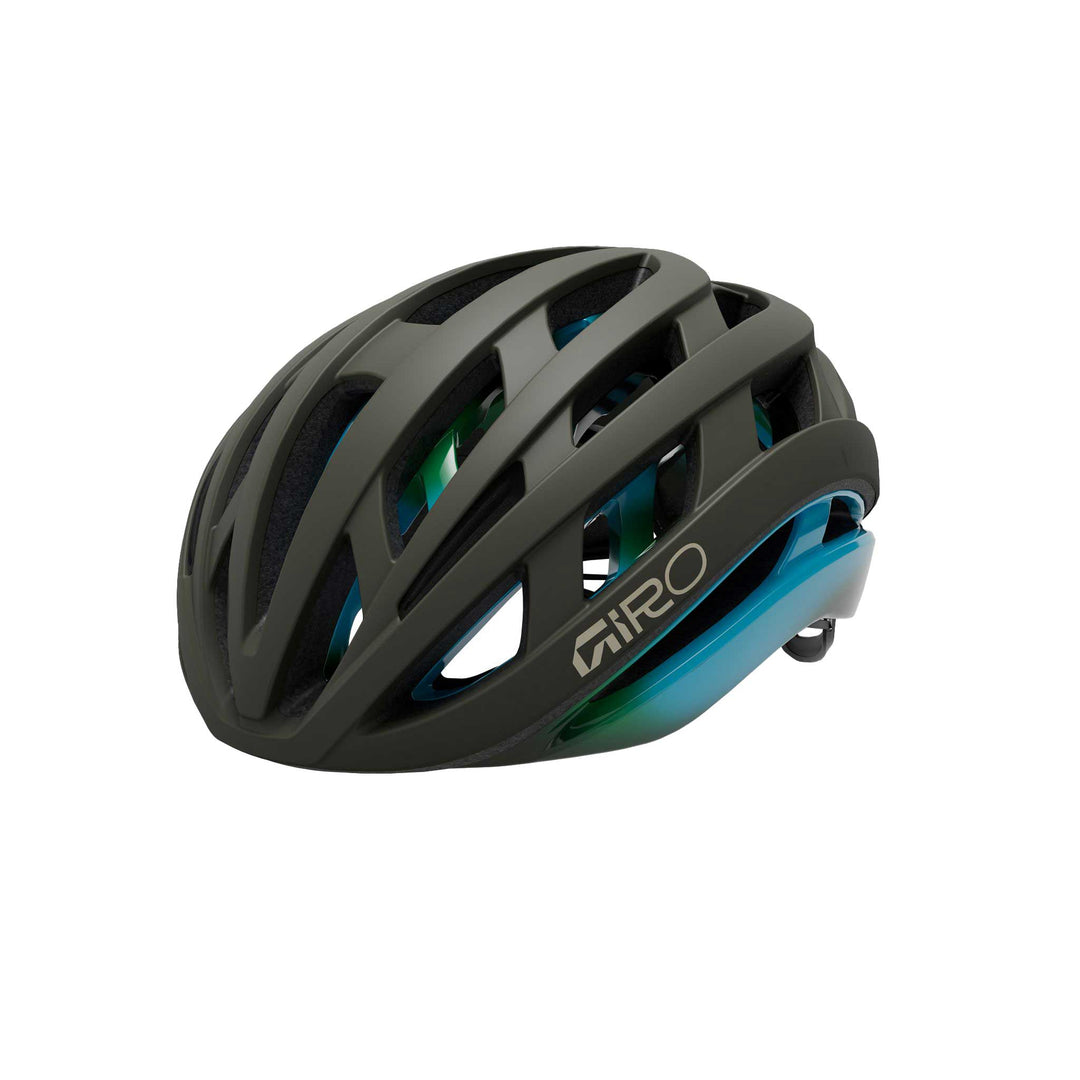 Giro Helios Spherical cycling helmet in Matte Frequency Blue, featuring a sleek aerodynamic design, multiple ventilation ports, and advanced impact protection technology.