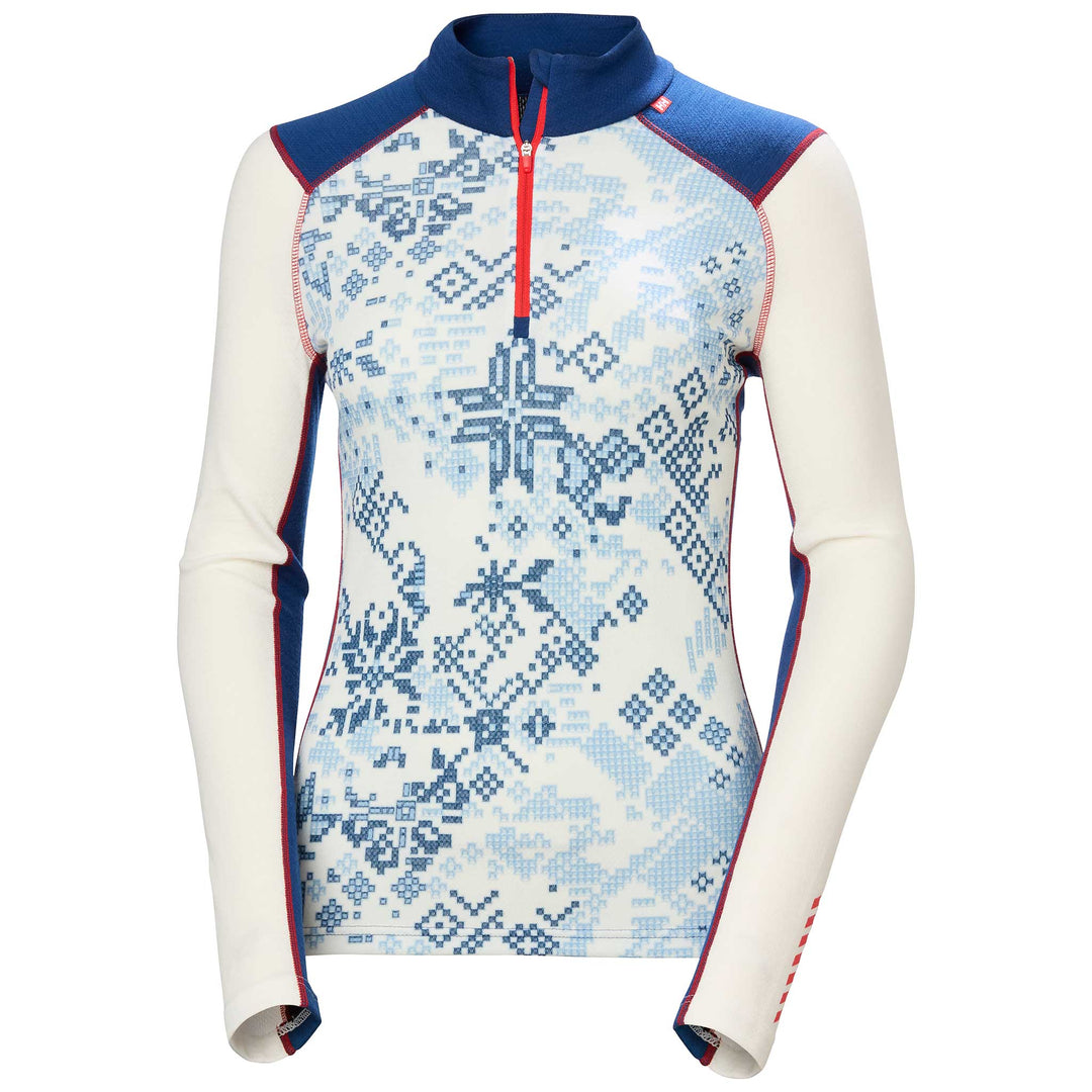 Helly Hansen Lifa Merino Midweight Graphic 1/2 Zip Top - Women's in Bright Blue New Nordic AOP