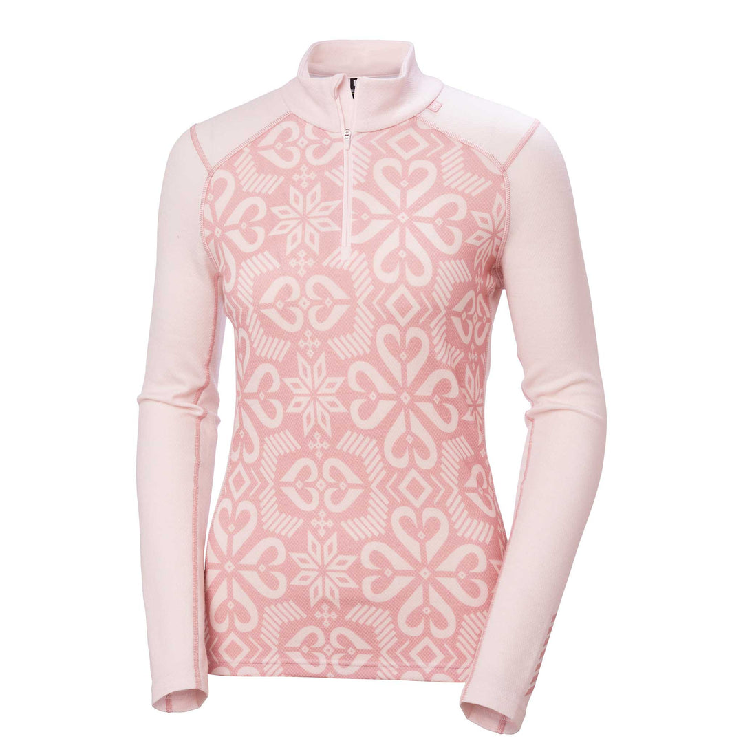 Helly Hansen Lifa Merino Midweight Graphic 1/2 Zip Top Women's in Pink Tint Nordic Rose AOP