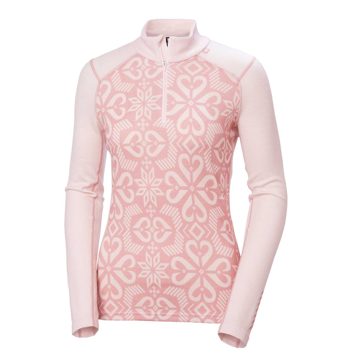 Helly Hansen Lifa Merino Midweight Graphic 1/2 Zip Top Women's in Pink Tint Nordic Rose AOP