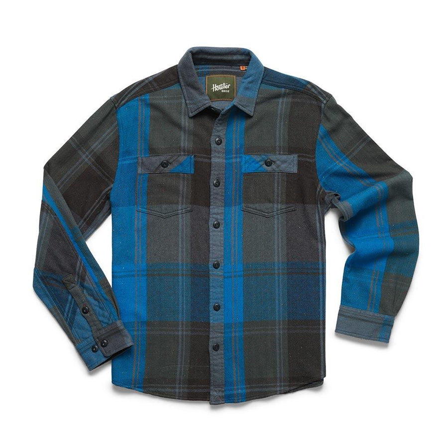 Howler Brothers Rodanthe Blanket Flannel Shirt Mens in Killian Plaid Blue Streak