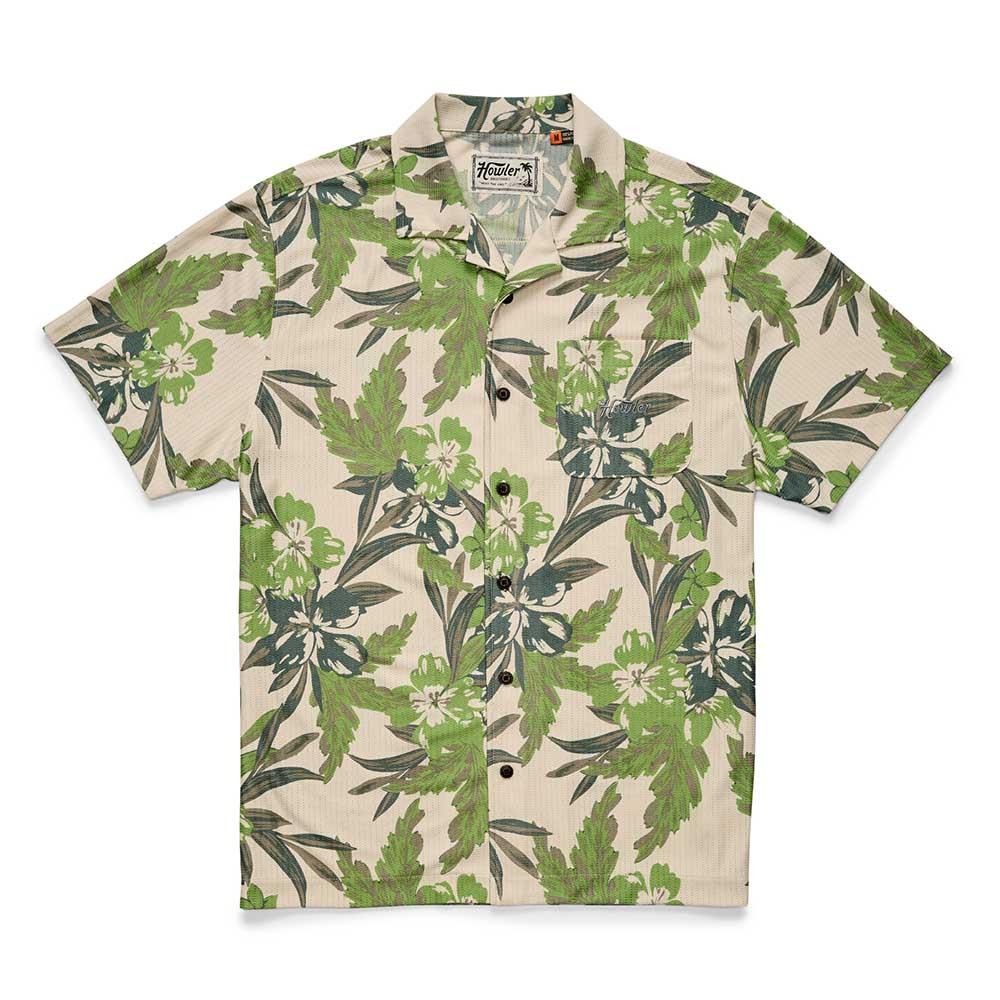Howler Brothers Palapa Tech Shirt Mens in Flagler Floral Off White