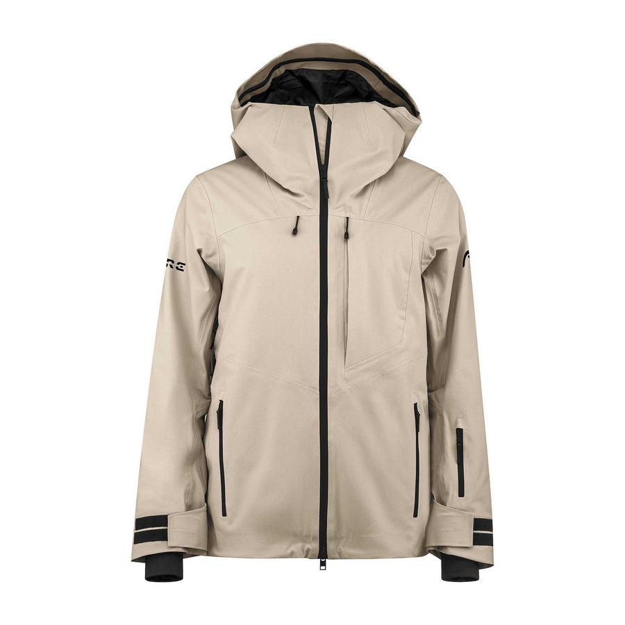 Women’s Head Kore Nordic Jacket in a cream color, shown with a longer cut and technical design features for cold-weather freeride skiing.