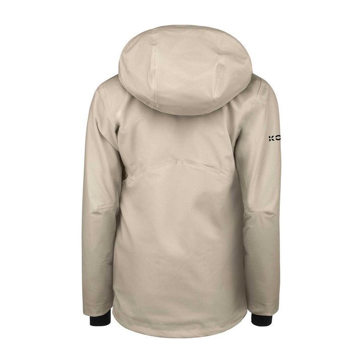 Women’s Head Kore Nordic Jacket in a cream color, shown with a longer cut and technical design features for cold-weather freeride skiing.