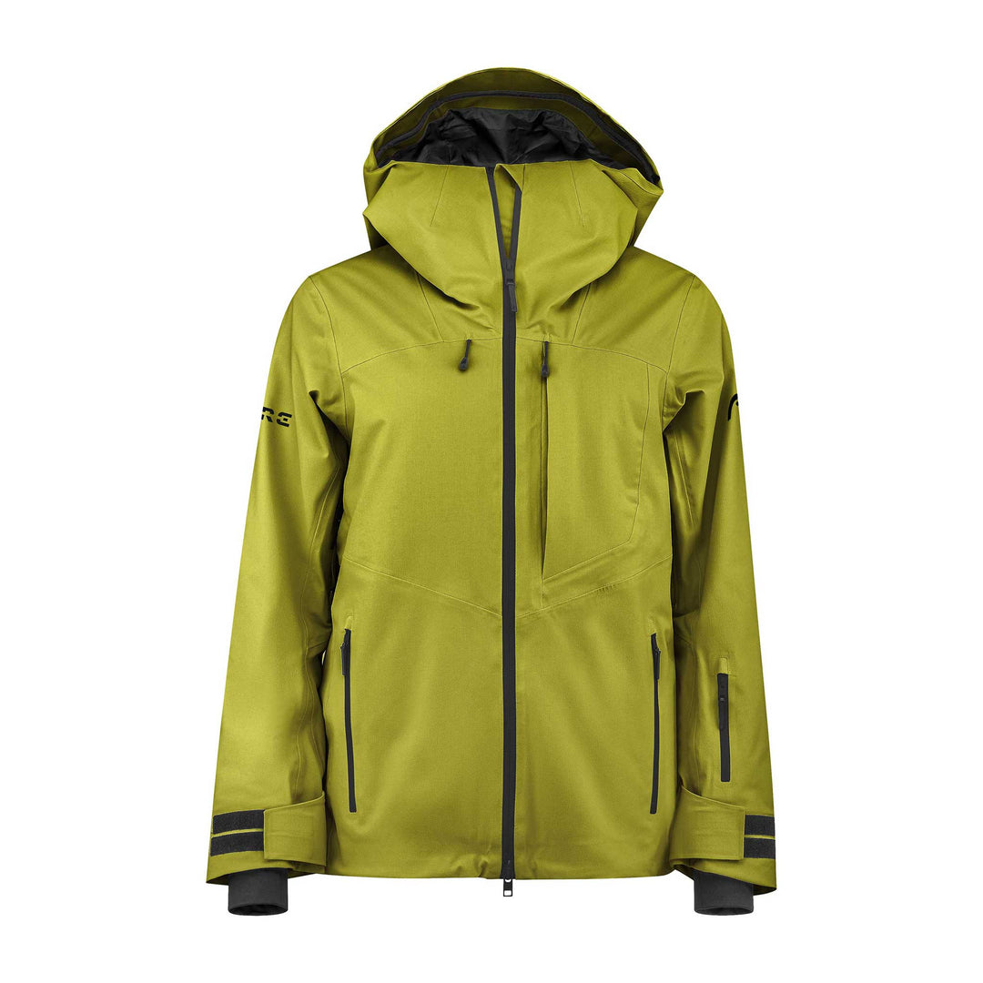 Women’s Head Kore Nordic Jacket in a marsh green color, featuring a longer technical cut designed for cold-weather freeride skiing.