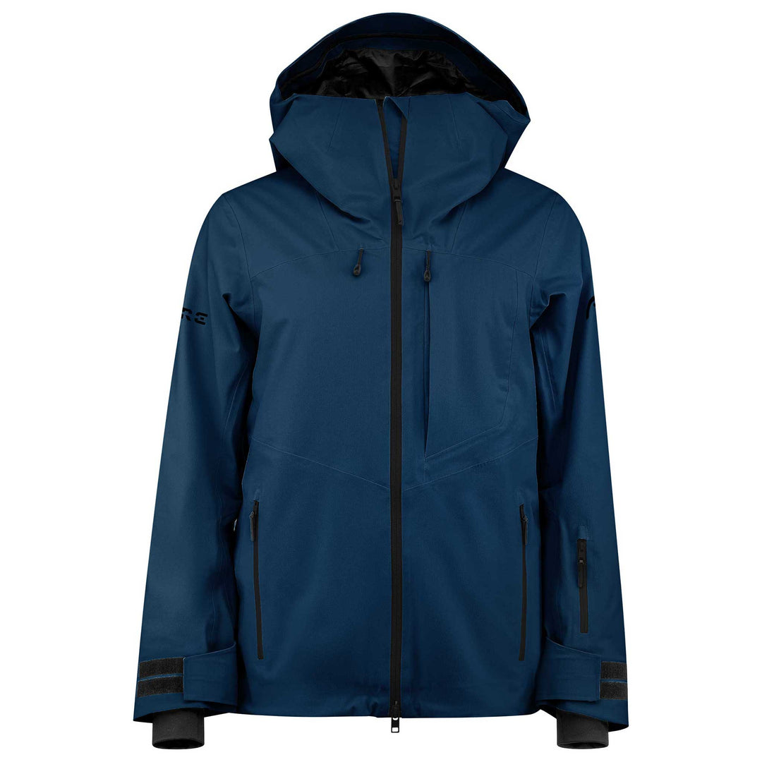 Women’s Head Kore Nordic Jacket in velvet blue, shown with a longer technical cut designed for cold-weather freeride skiing.