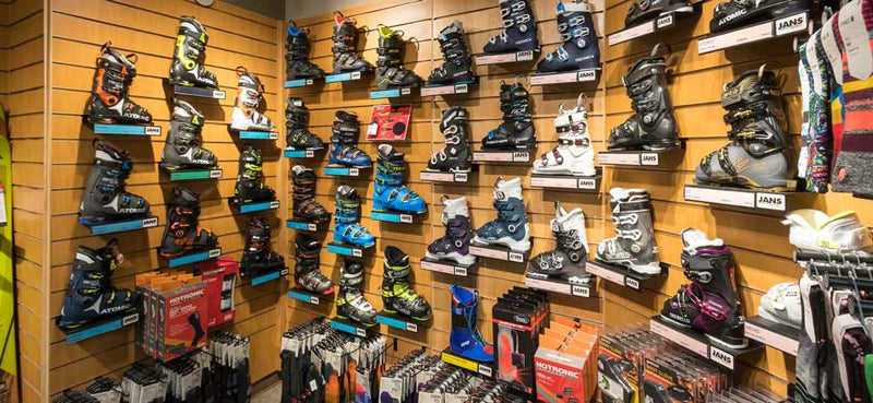 Display of ski boots and related equipment in a store setting