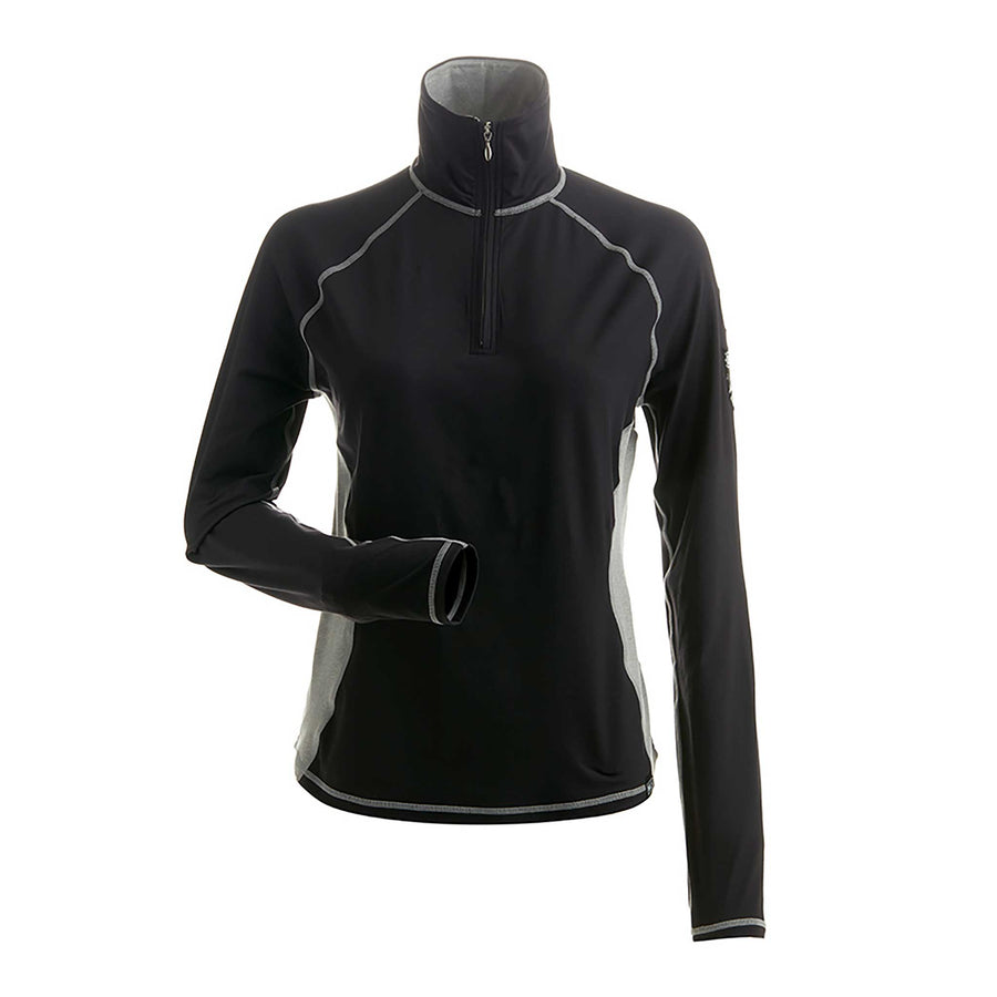  NILS Cora T-Neck Top in Black and Heather Grey