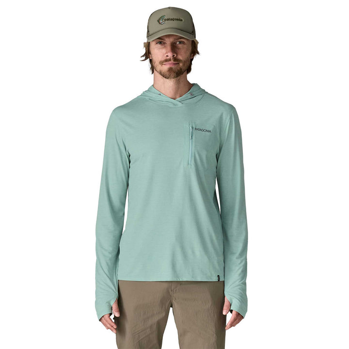 Patagonia Cap Cool Sun Hoody Peak Visions Men's in Thermal Blue Thin Ice X-Dye
