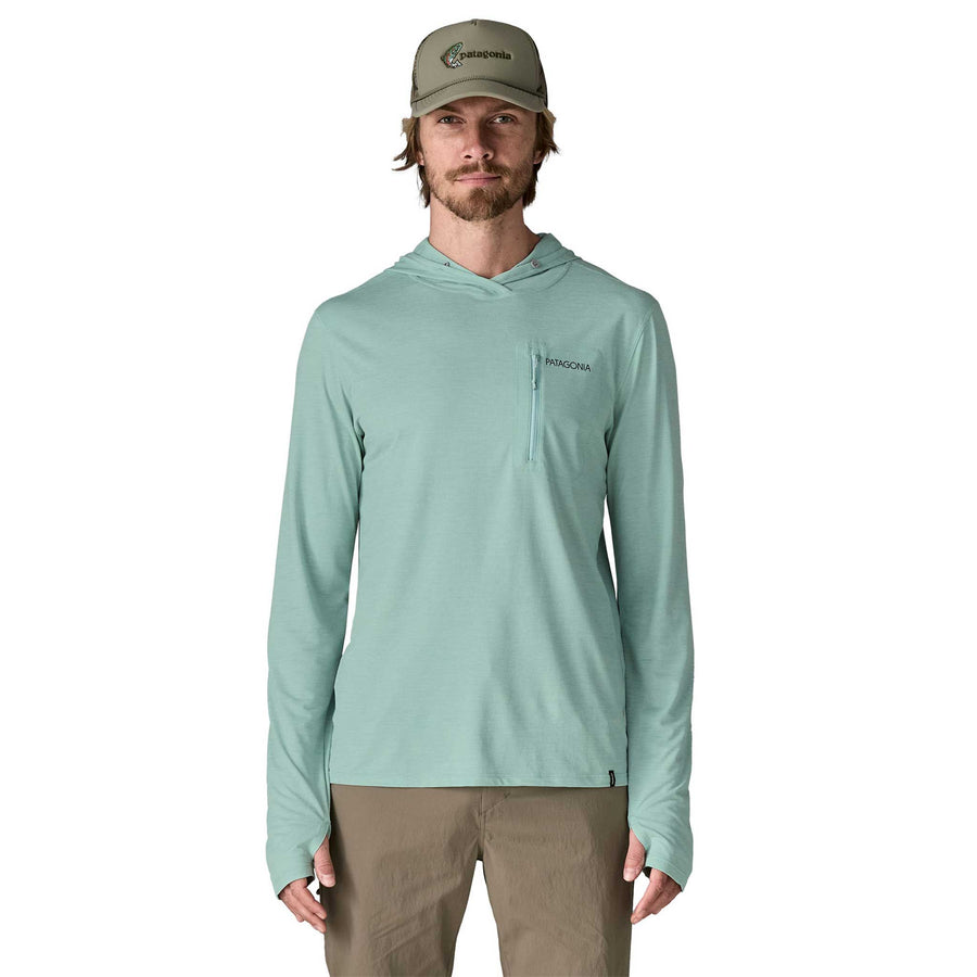 Patagonia Cap Cool Sun Hoody Peak Visions Men's in Thermal Blue Thin Ice X-Dye