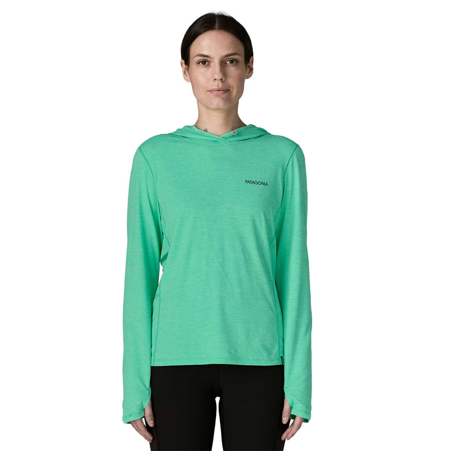Patagonia Cap Cool Sun Hoody Peak Visions Women's in Aqua Stone Early Teal X-Dye 