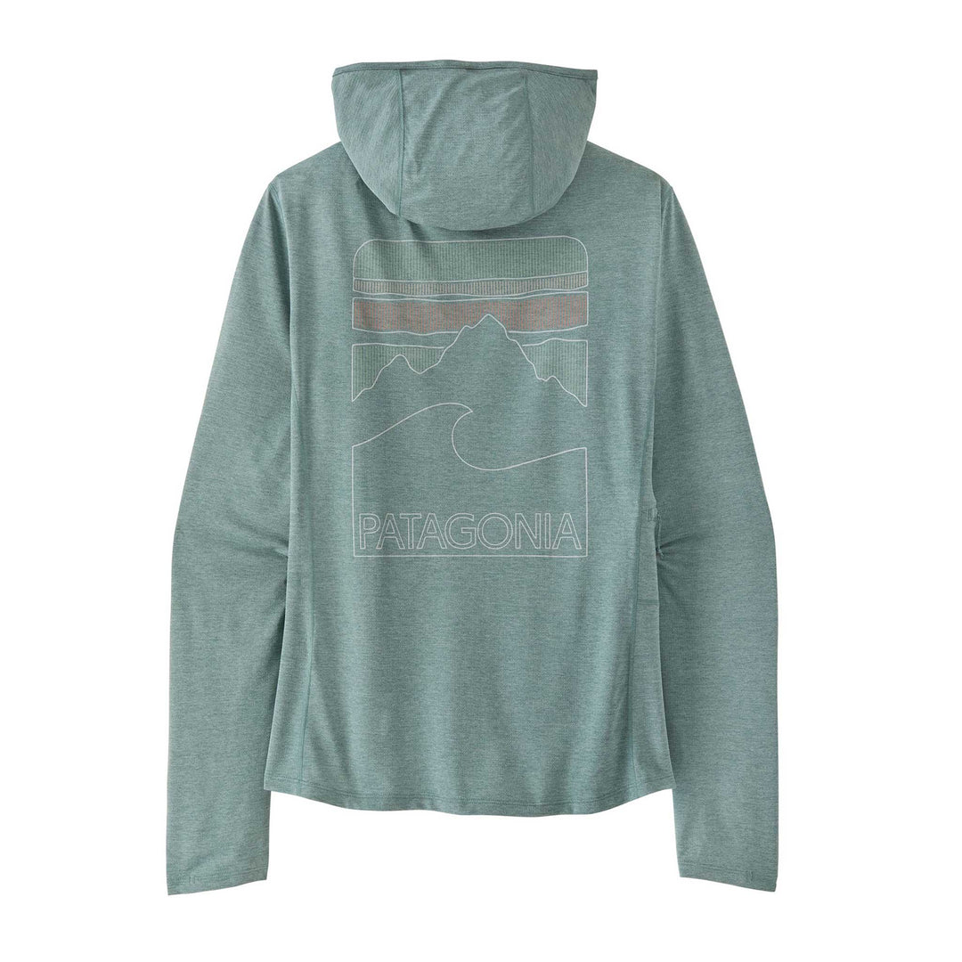Patagonia Cap Cool Sun Hoody Peak Visions Women's in Nouveau Green Blue Sage X-Dye 