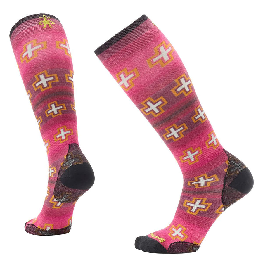 Smartwool Ski Zero Cushion Paths Crossed Print OTC Sock Women's in Power Pink