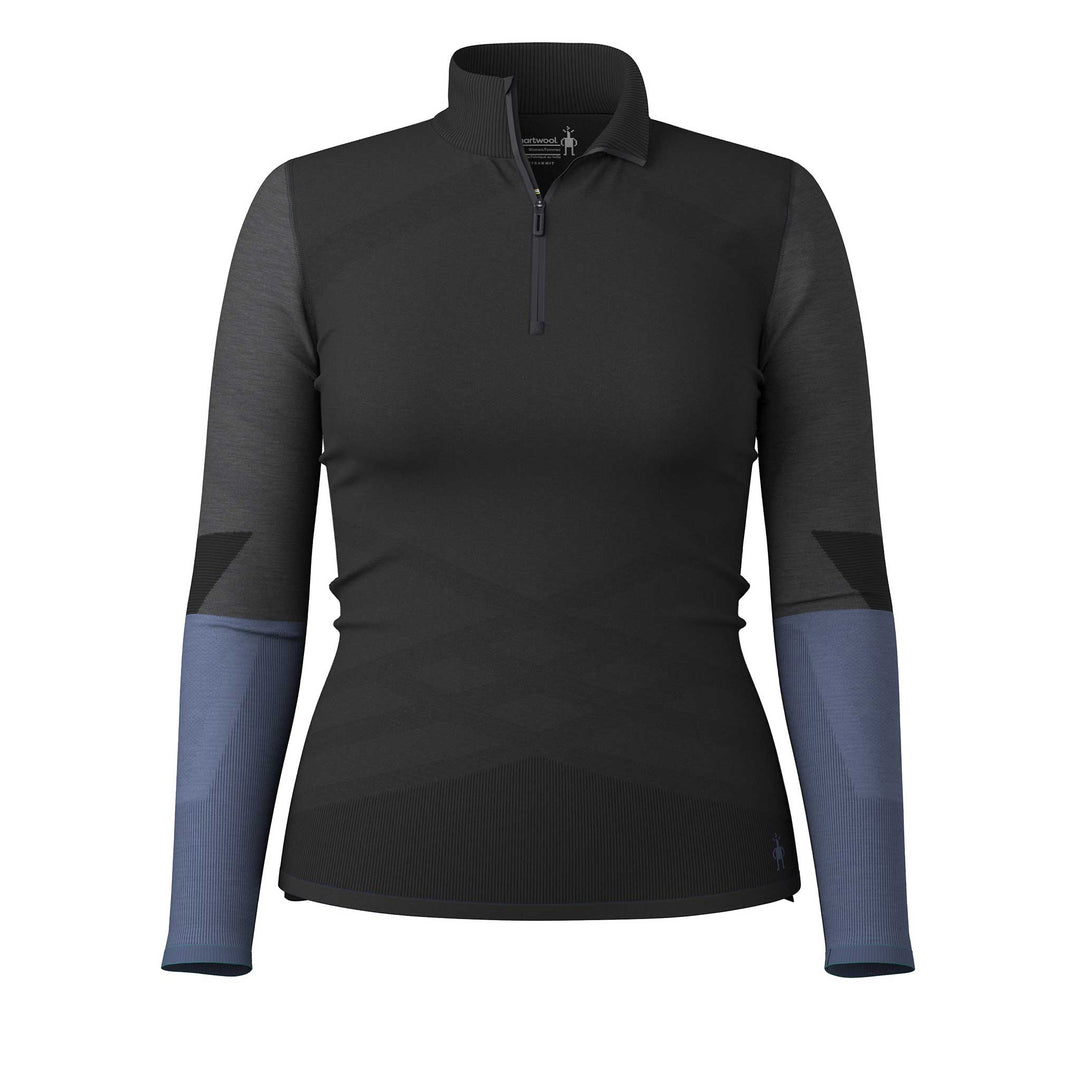 Smartwool Intraknit Thermal Merino Base Layer Colorblock 1/4 Zip Top Women's in Black Charcoal